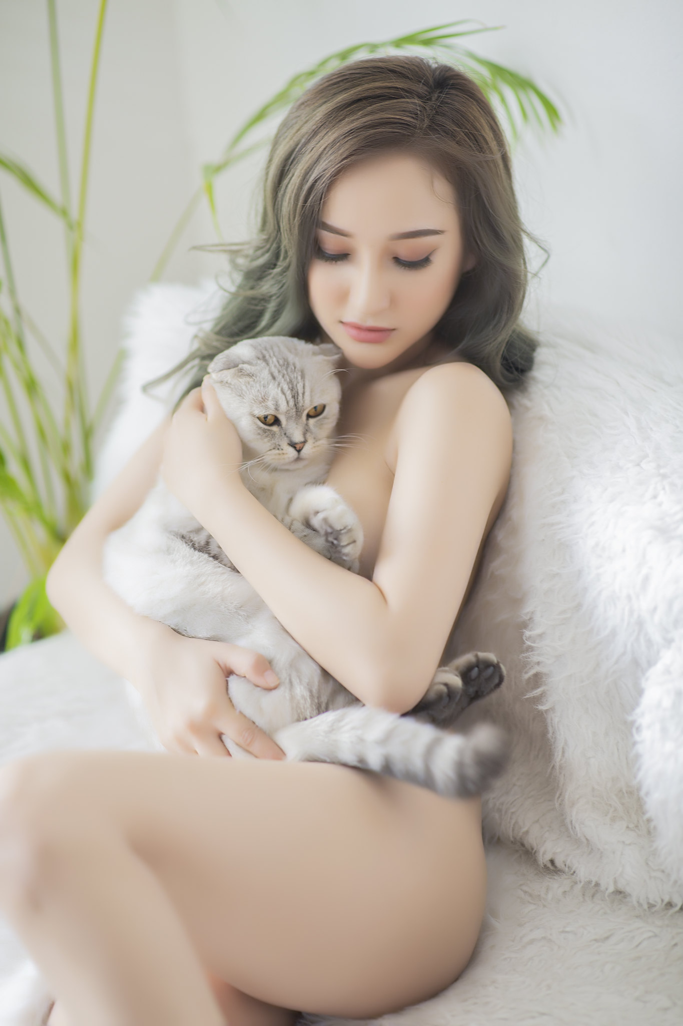 Vietnamese Model Half Topless Pose