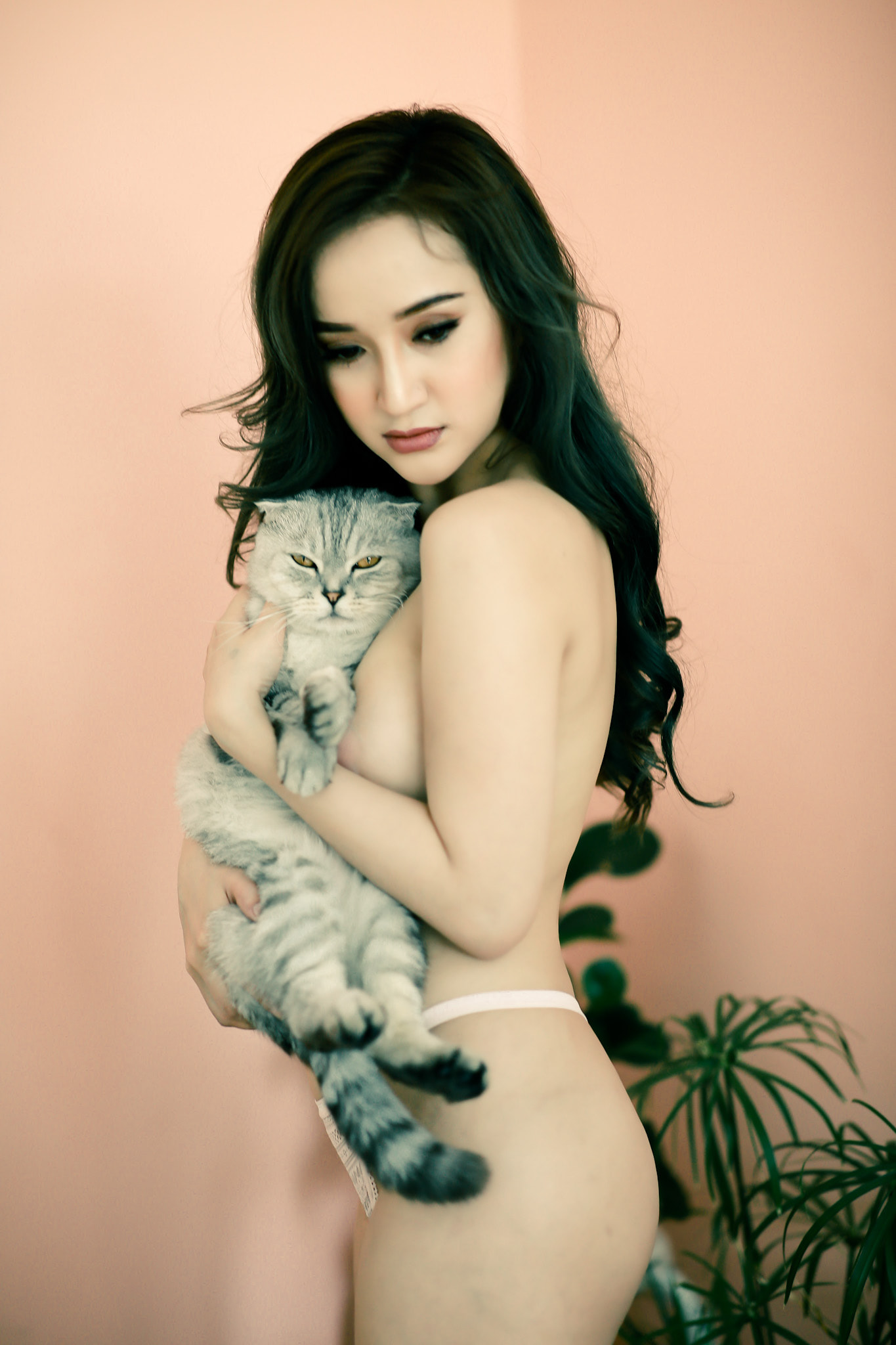 Vietnamese Model Half Topless Pose